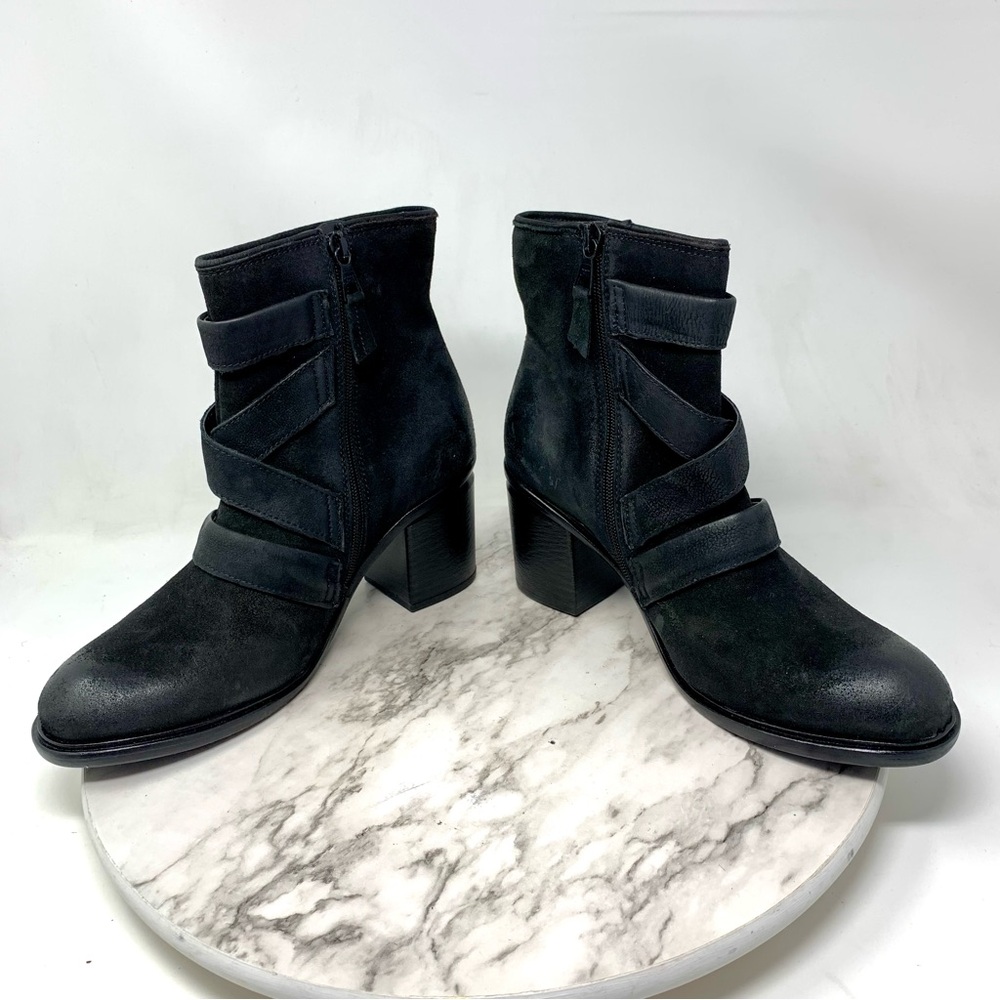 Miz Mooz Jalissa Black Leather Strappy Booties 40 Goth Moto Edgy Comfy Bohemian - Picture 7 of 16